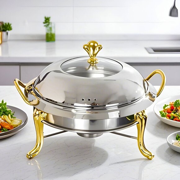 SOGA Gold Stainless Steel Round Chafing Dish – Buffet Food Warmer & Catering Ser - Picture 2 of 14